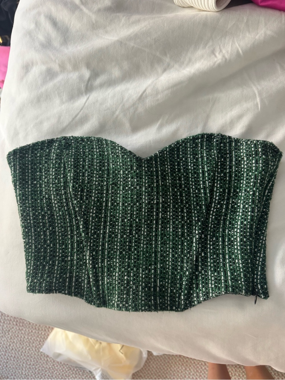Zara Green Tweed Strapless Bustier Top